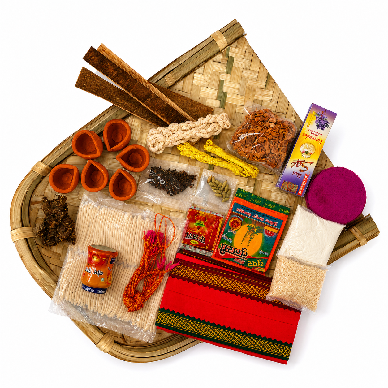 Chhat Puja Samagri Kit with 17 x 16 Inch Handwoven Bamboo Soop | Complete 18-Piece Chhath Pooja Essentials Set for Hindu Festival Rituals, Home & Temple Use (Medium) Chhat/Chath/chhath/Chat