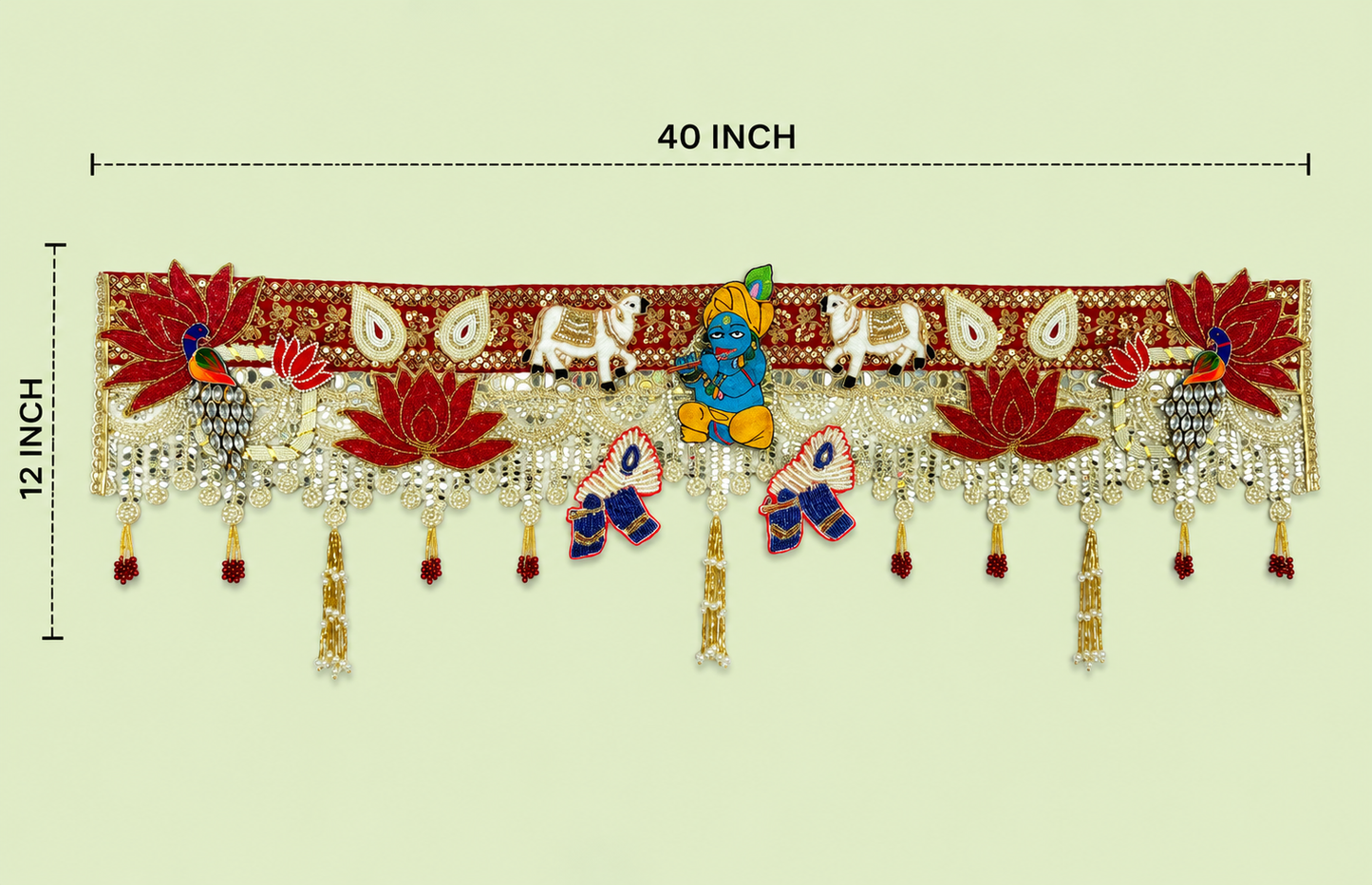 Handmade Toran -Krishna Mor | Luxury Festoon- 40 inches - Decorative Bandarwal for Home, Temple, House Warming, Grah Pravesh, Festival and Diwali