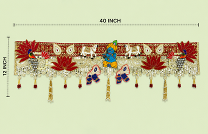 Handmade Toran -Krishna Mor | Luxury Festoon- 40 inches - Decorative Bandarwal for Home, Temple, House Warming, Grah Pravesh, Festival and Diwali