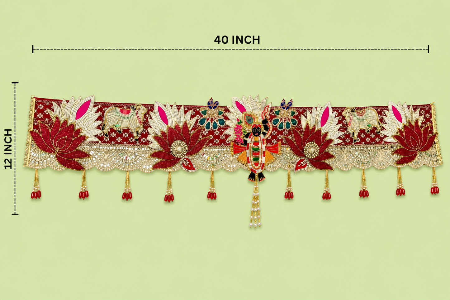 Handmade Toran -Srinathji | Luxury Festoon -40 inches - Decorative Bandarwal for Home, Temple, House Warming, Grah Pravesh, Festival and Diwali