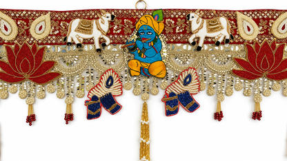 Handmade Toran -Krishna Mor | Luxury Festoon- 40 inches - Decorative Bandarwal for Home, Temple, House Warming, Grah Pravesh, Festival and Diwali