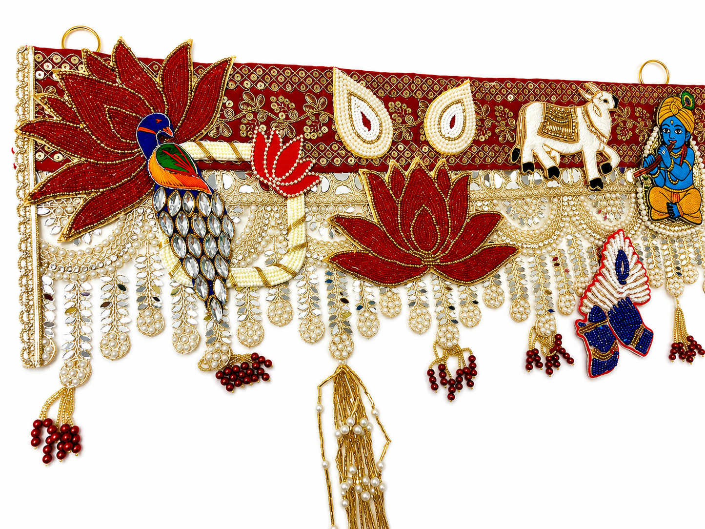 Handmade Toran -Krishna Mor | Luxury Festoon- 40 inches - Decorative Bandarwal for Home, Temple, House Warming, Grah Pravesh, Festival and Diwali