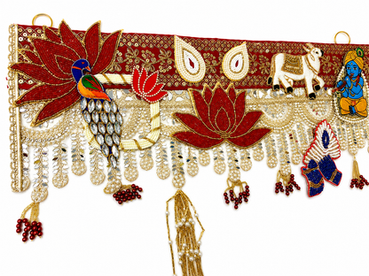 Handmade Toran -Krishna Mor | Luxury Festoon- 40 inches - Decorative Bandarwal for Home, Temple, House Warming, Grah Pravesh, Festival and Diwali