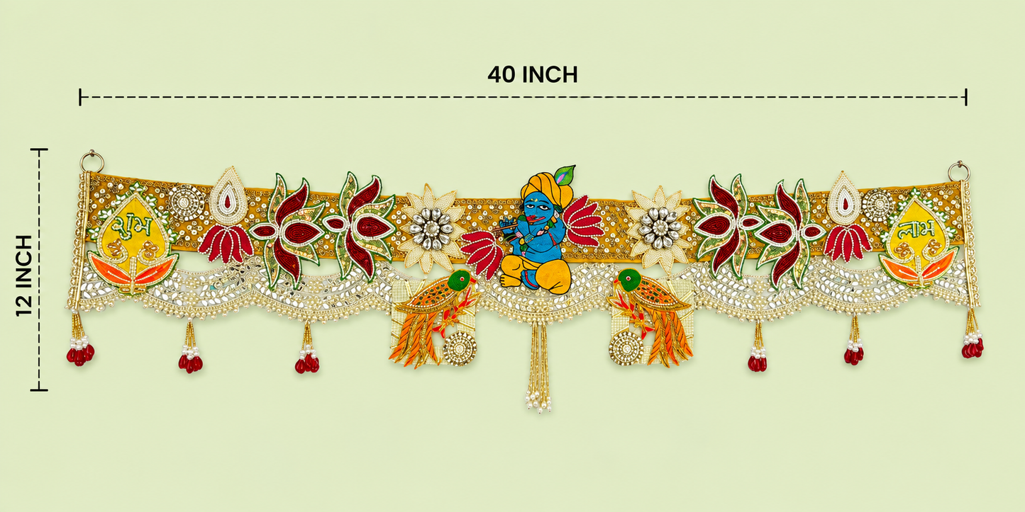Handmade Toran -Krishna Shuka | Luxury Festoon- 40 inches - Decorative Bandarwal for Home, Temple, House Warming, Grah Pravesh, Festival and Diwali