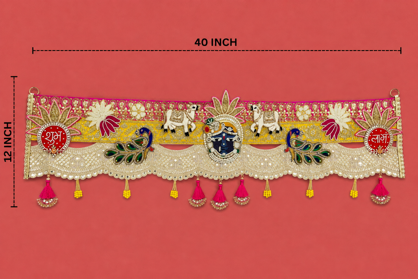 Handmade Toran - Shubh Labh | Luxury Festoon -40 inches - Decorative Bandarwal for Home, Temple, House Warming, Grah Pravesh, Festival and Diwali