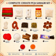 Chhat Puja Samagri Kit with 17 x 16 Inch Handwoven Bamboo Soop | Complete 17-Piece Chhath Pooja Essentials Set for Hindu Festival Rituals, Home & Temple Use (Medium) Chhat/Chath/chhath/Chat