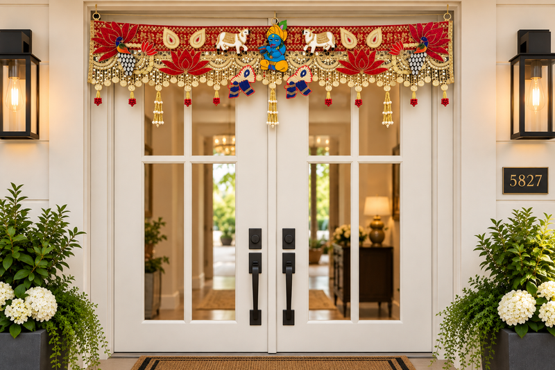 Handmade Toran -Krishna Mor | Luxury Festoon- 40 inches - Decorative Bandarwal for Home, Temple, House Warming, Grah Pravesh, Festival and Diwali