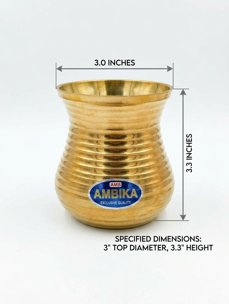Pure Brass Lota for Pooja & Daily Rituals (3" x 3.3") - Handcrafted Peetal Kalash for Jal, Mandir, Surya Arghya, & Temple - Compact Golden Water Vessel