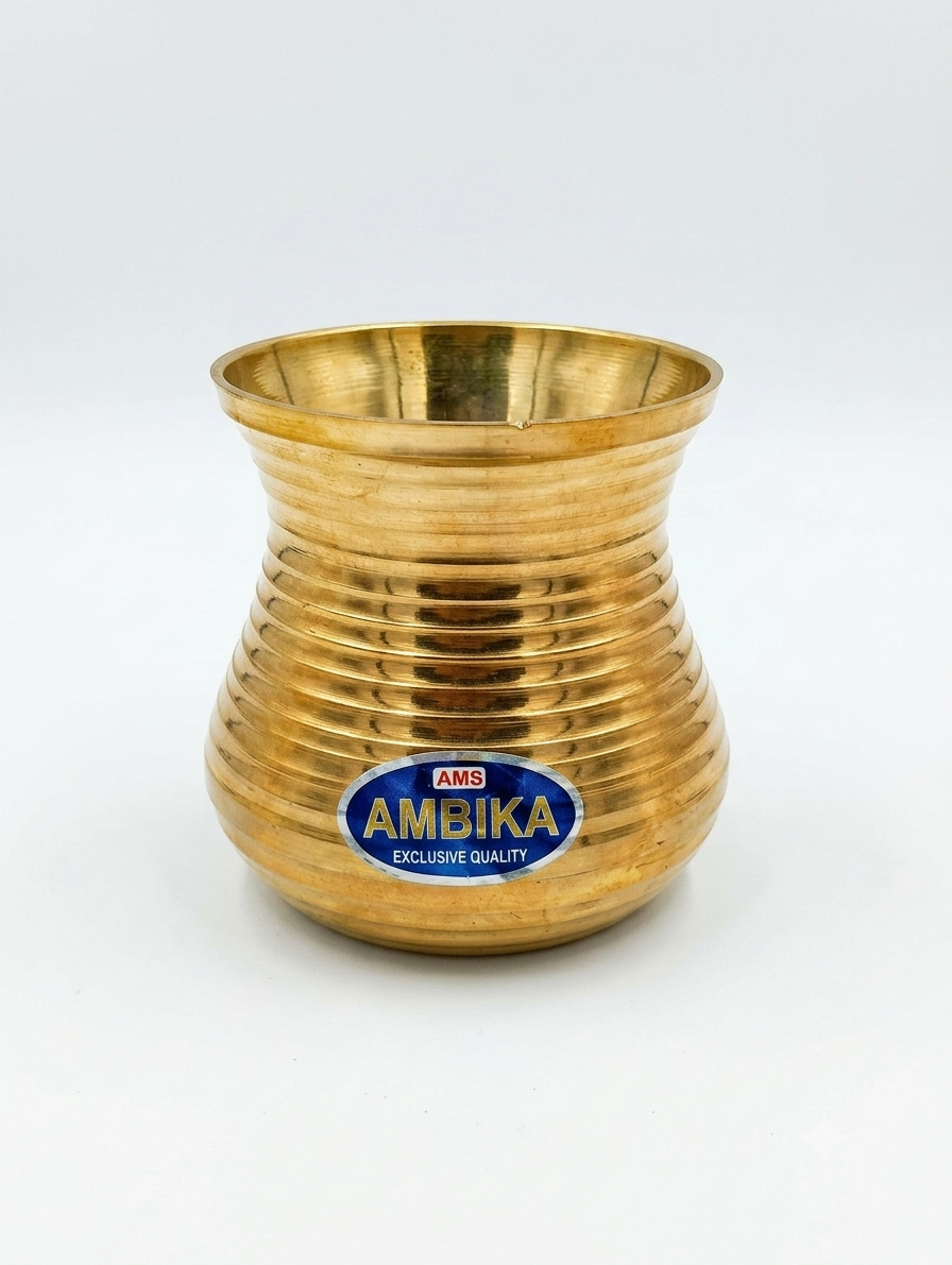 Pure Brass Lota for Pooja & Daily Rituals (3" x 3.3") - Handcrafted Peetal Kalash for Jal, Mandir, Surya Arghya, & Temple - Compact Golden Water Vessel