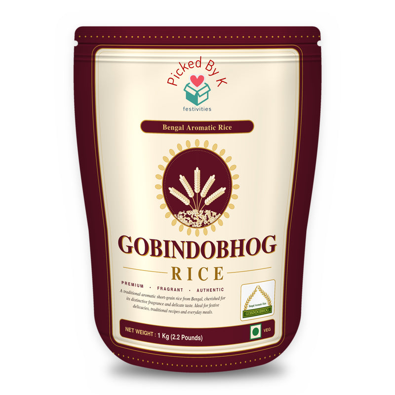 Gobindobhog Rice | Bengal Aromatic Short-Grain Rice | 1 Kg Zip-Lock Pouch | PickedByK