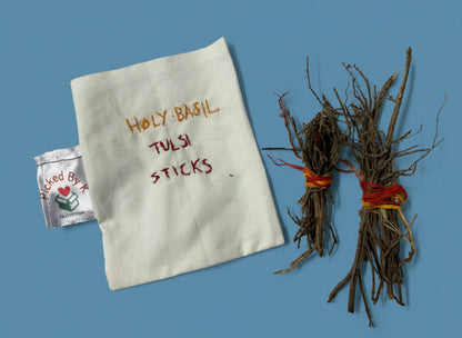 Holy Basil Tulsi Sticks, 31 Bundles in Cotton Pouch for You Monthly Good Vibe Reset