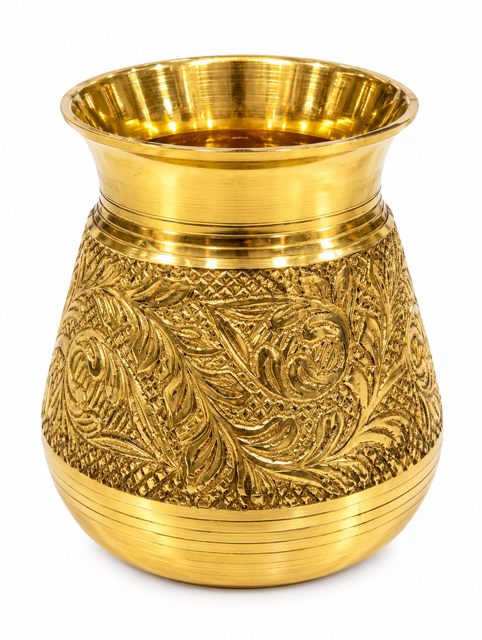 Pure Brass Lota for Pooja & Daily Use - Handcrafted Peetal Kalash / Tumbler for Jal, Water, & Hindu Rituals | Heavy Duty & Shiny Gold Finish