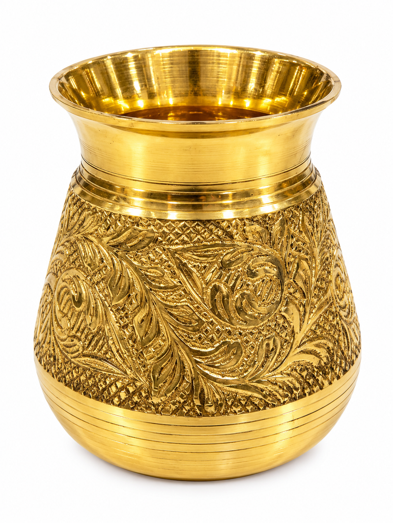 Pure Brass Lota for Pooja & Daily Use - Handcrafted Peetal Kalash / Tumbler for Jal, Water, & Hindu Rituals | Heavy Duty & Shiny Gold Finish