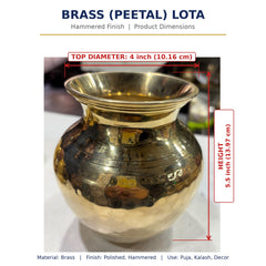 Brass Lota (Peetal Lota) Top Diameter 4 inch, Height 5.5 inch, for Puja, Kalash, Home Decor & Gifting