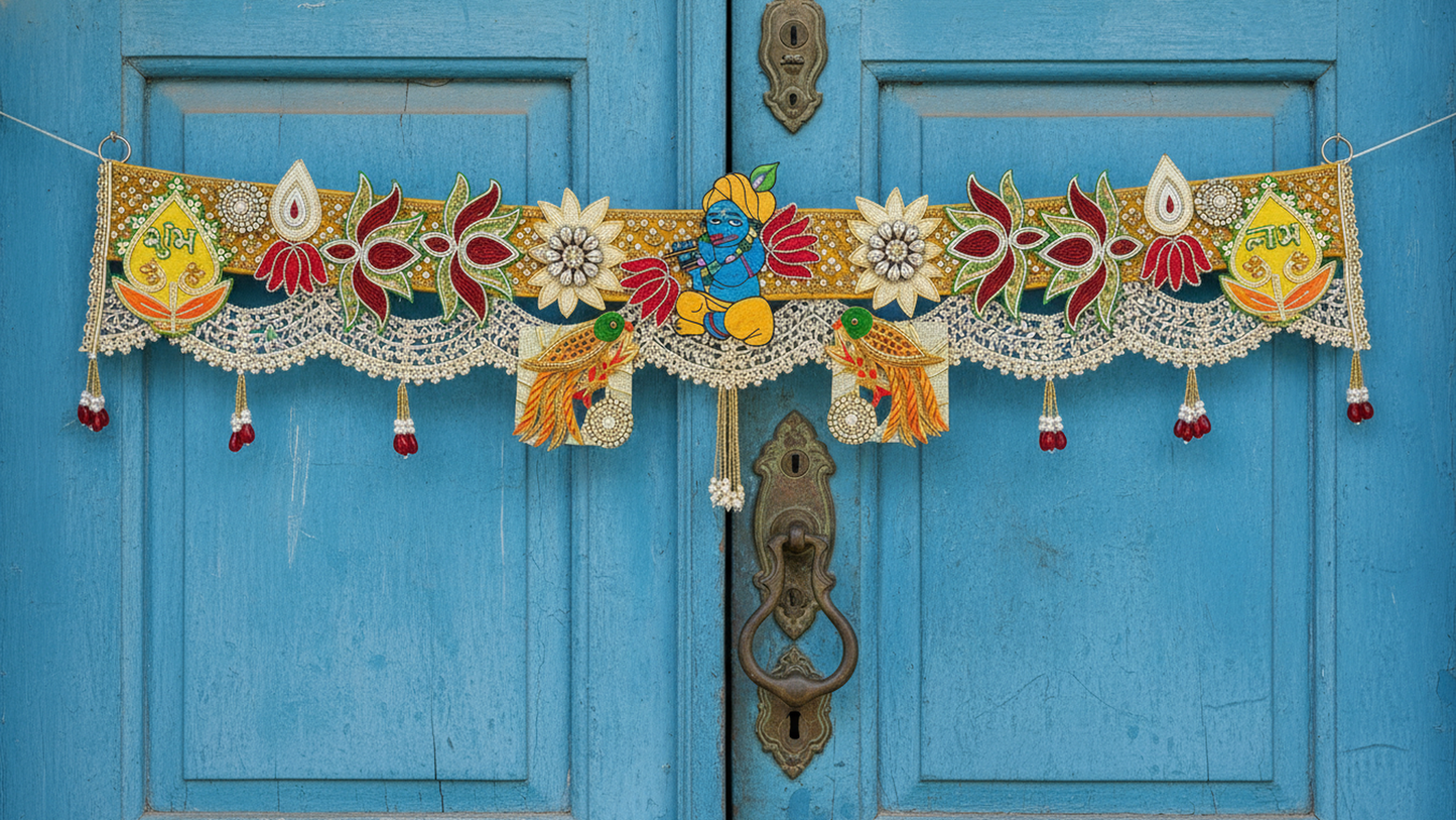 Handmade Toran -Krishna Shuka | Luxury Festoon- 40 inches - Decorative Bandarwal for Home, Temple, House Warming, Grah Pravesh, Festival and Diwali