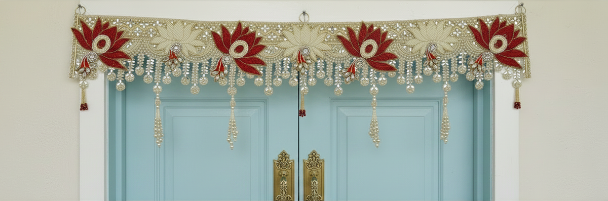 Handmade Toran - Lotus | Luxury Festoon - 40 inches - Decorative Bandarwal for Home, Temple, House Warming, Grah Pravesh, Festival and Diwali