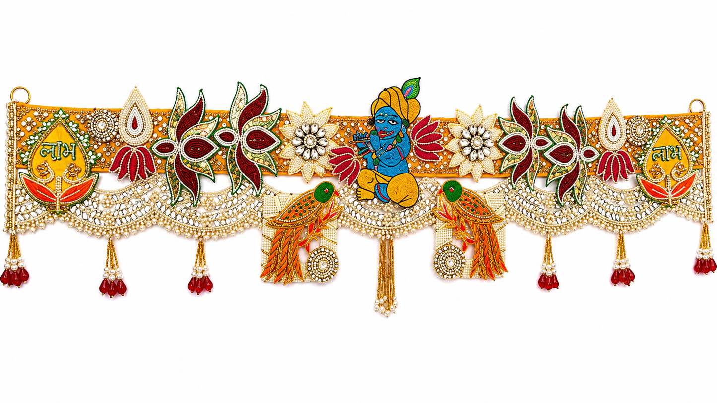 Handmade Toran -Krishna Shuka | Luxury Festoon- 40 inches - Decorative Bandarwal for Home, Temple, House Warming, Grah Pravesh, Festival and Diwali