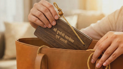 Handcrafted Wooden Pocket Scripture Book – Gold-Foil Print Pocket Mantra Series Durga Chalisa