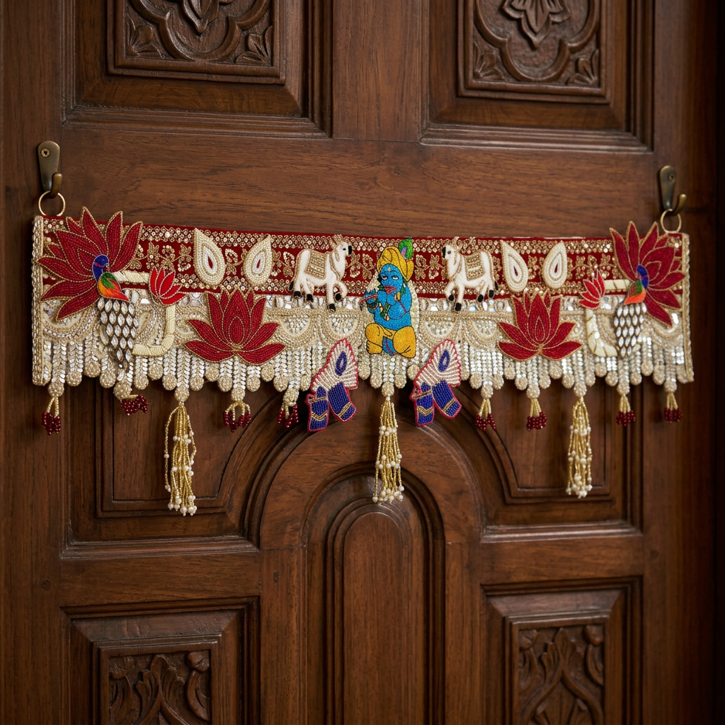 Handmade Toran -Srinathji | Luxury Festoon -40 inches - Decorative Bandarwal for Home, Temple, House Warming, Grah Pravesh, Festival and Diwali