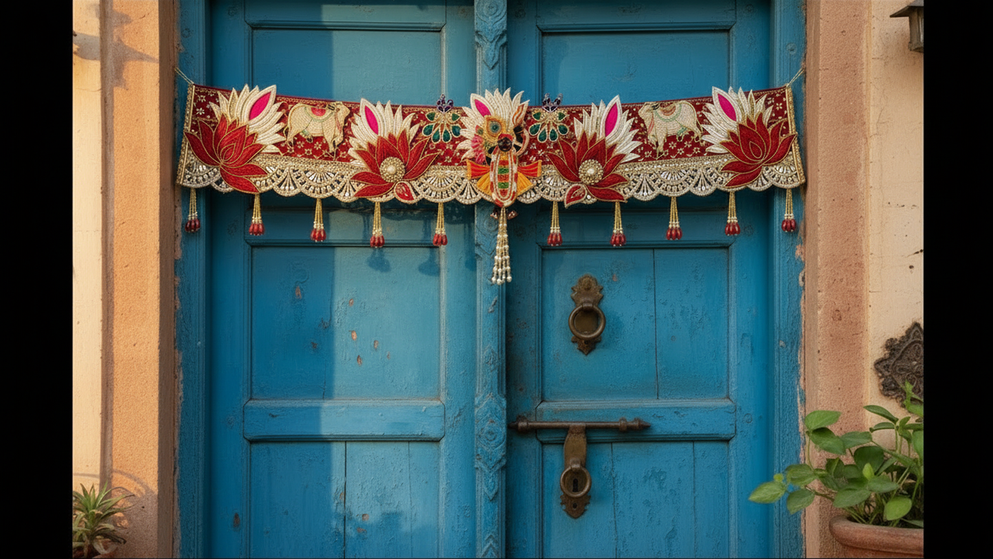 Handmade Toran -Srinathji | Luxury Festoon -40 inches - Decorative Bandarwal for Home, Temple, House Warming, Grah Pravesh, Festival and Diwali